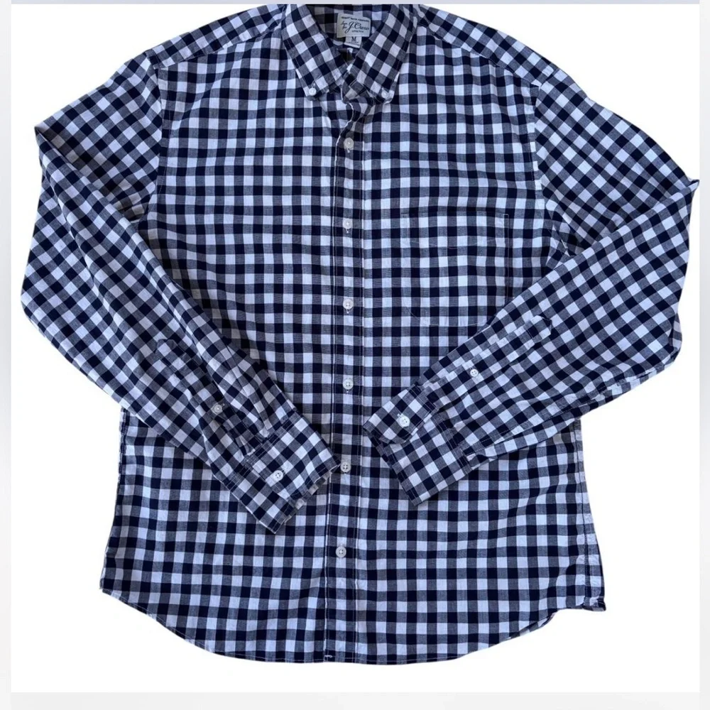 J. Crew Men Navy Blue and White Plaid Shirt Size Medium